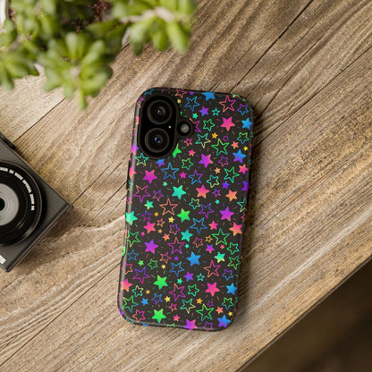 Starburst Neon Phone Case Protective Dual Layer Shock Absorption With Colorful Glow Stars For Trendy Nightlife Fans