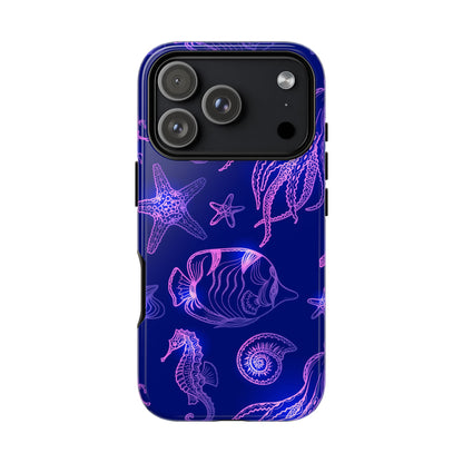 Ocean Glow Neon Sea Creatures Phone Case Dual Layer Shockproof Shield For Ocean Lovers