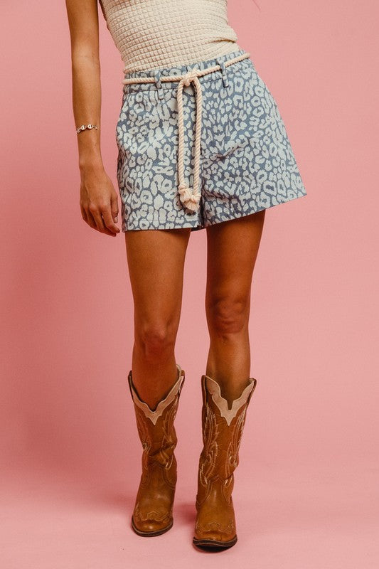 Wildly Chic Rope Belt Leopard Shorts