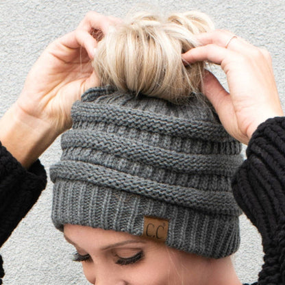 C.C Ponytail Beanie - Messy Bun & Ponytail Friendly