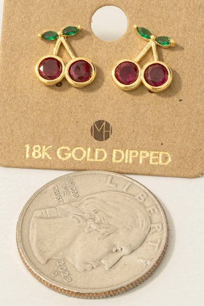 Gold Dipped Cz Cherry Stud Earrings