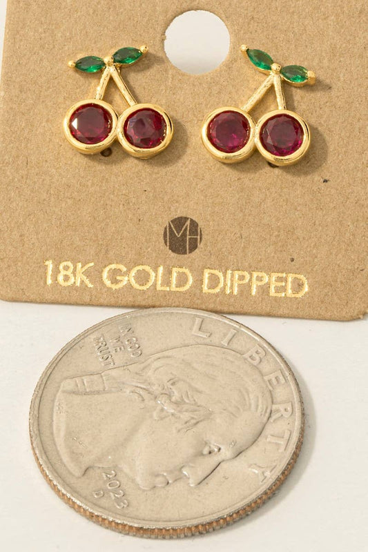 Gold Dipped Cz Cherry Stud Earrings