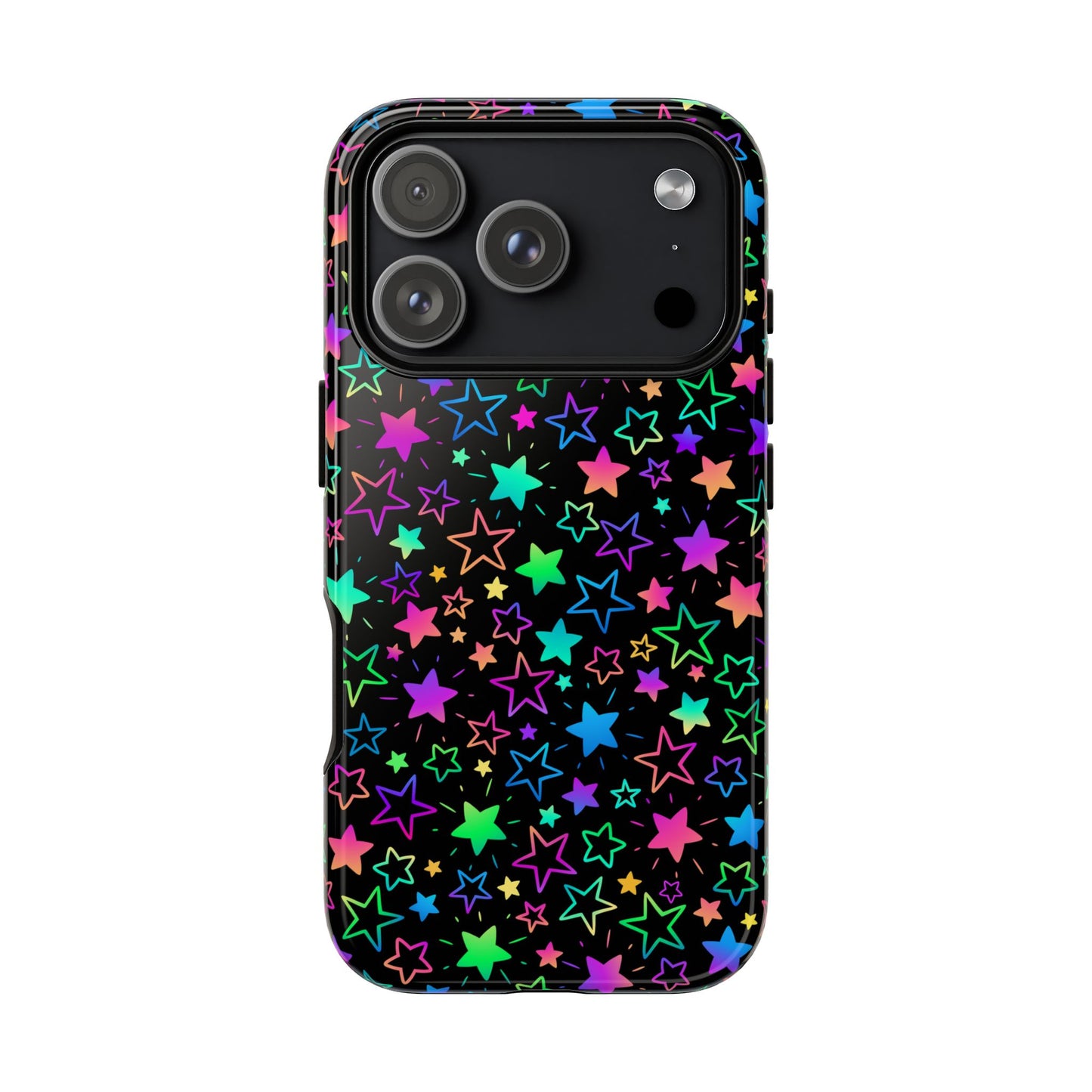 Starburst Neon Phone Case Protective Dual Layer Shock Absorption With Colorful Glow Stars For Trendy Nightlife Fans