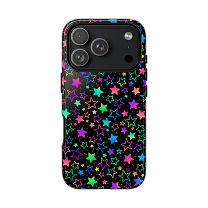 Starburst Neon Phone Case Protective Dual Layer Shock Absorption With Colorful Glow Stars For Trendy Nightlife Fans
