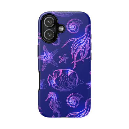 Ocean Glow Neon Sea Creatures Phone Case Dual Layer Shockproof Shield For Ocean Lovers