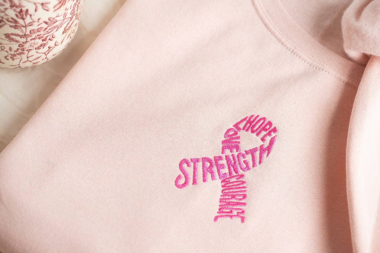 Embroidered Breast Cancer Awareness Motivational Sweatshirt – Blush Pink