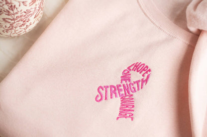 Embroidered Breast Cancer Awareness Motivational Sweatshirt – Blush Pink
