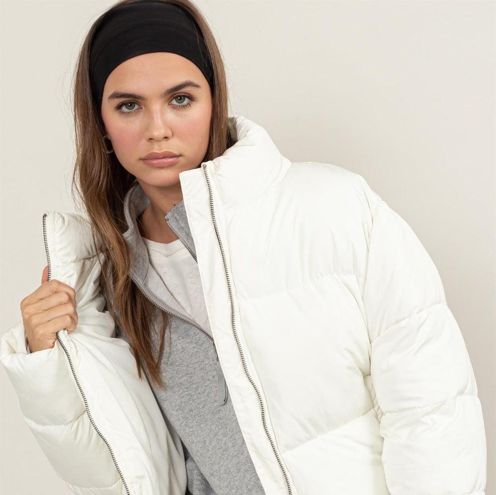 Quilted Back Drawstring Puffer Jacket