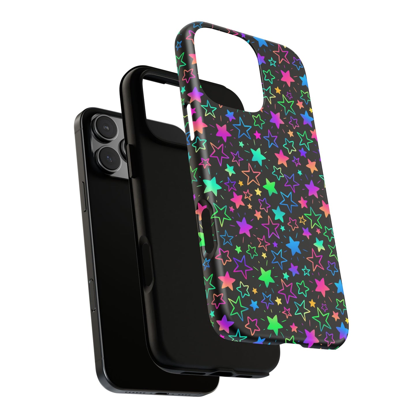 Starburst Neon Phone Case Protective Dual Layer Shock Absorption With Colorful Glow Stars For Trendy Nightlife Fans
