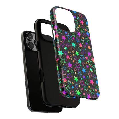 Starburst Neon Phone Case Protective Dual Layer Shock Absorption With Colorful Glow Stars For Trendy Nightlife Fans