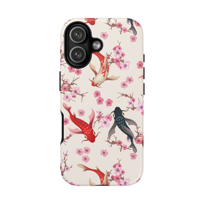 Koi Blossom Tough Phone Case Dual Layer Protective Cover With Shock Absorbent TPU And PC For Cherry Blossom Koi Lovers