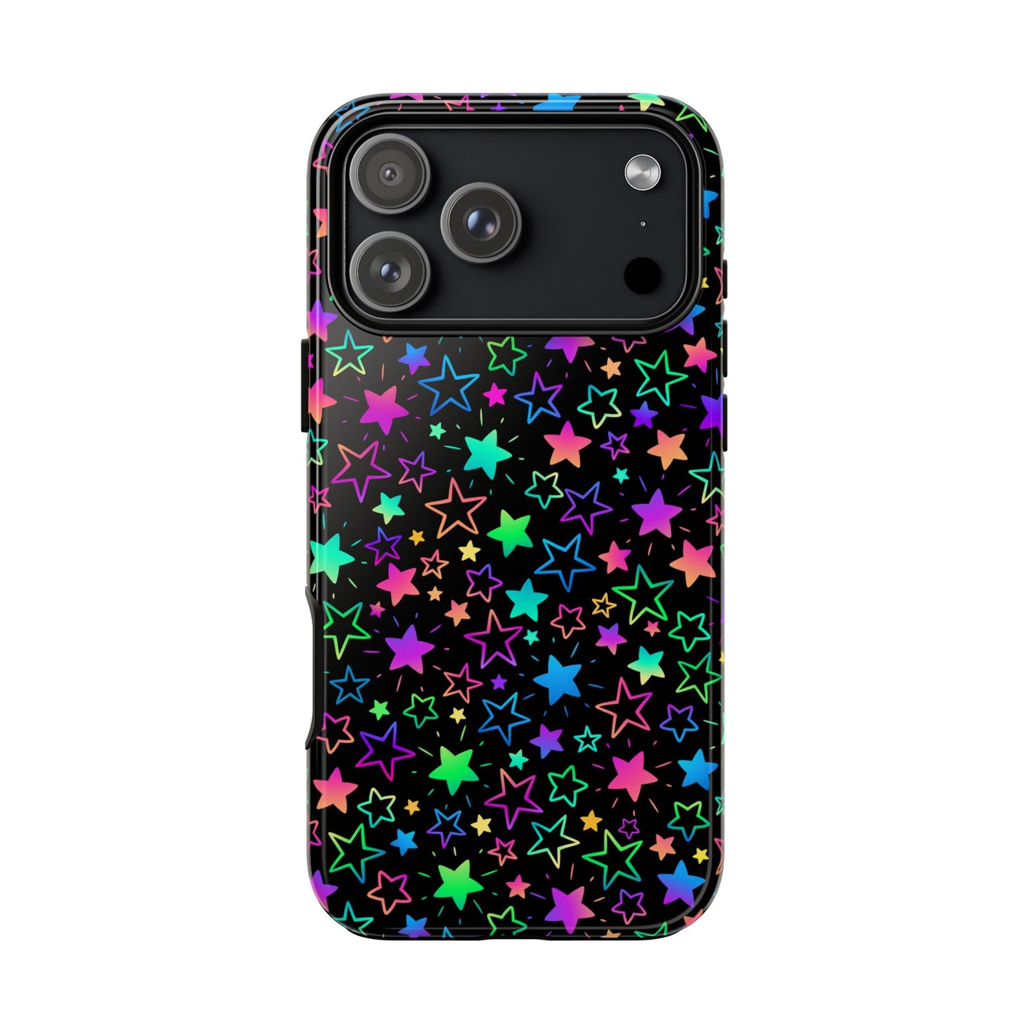 Starburst Neon Phone Case Protective Dual Layer Shock Absorption With Colorful Glow Stars For Trendy Nightlife Fans
