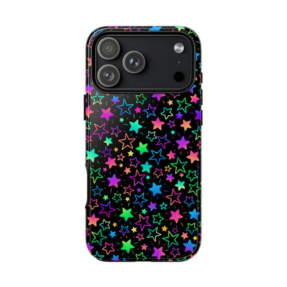 Starburst Neon Phone Case Protective Dual Layer Shock Absorption With Colorful Glow Stars For Trendy Nightlife Fans
