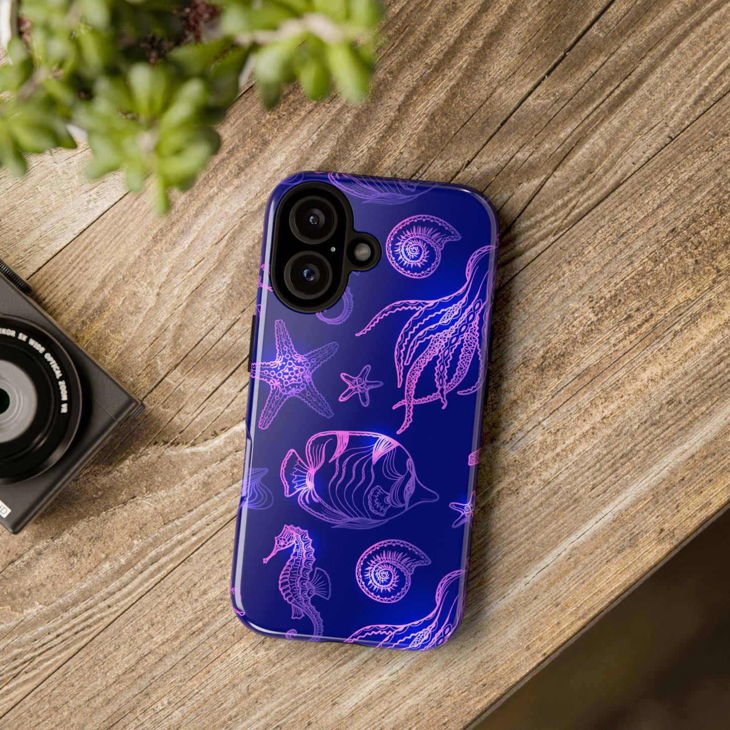 Ocean Glow Neon Sea Creatures Phone Case Dual Layer Shockproof Shield For Ocean Lovers