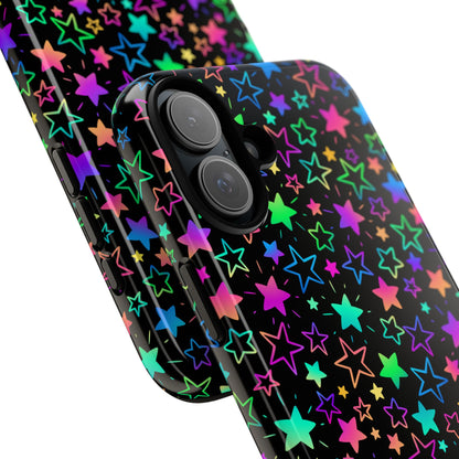 Starburst Neon Phone Case Protective Dual Layer Shock Absorption With Colorful Glow Stars For Trendy Nightlife Fans