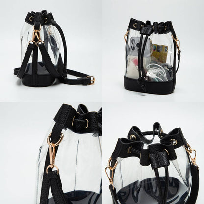 Solid Faux Leather Transparent Bucket Bag