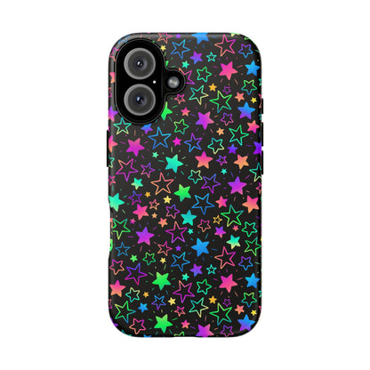 Starburst Neon Phone Case Protective Dual Layer Shock Absorption With Colorful Glow Stars For Trendy Nightlife Fans
