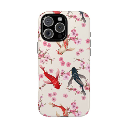 Koi Blossom Tough Phone Case Dual Layer Protective Cover With Shock Absorbent TPU And PC For Cherry Blossom Koi Lovers