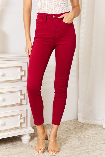 Judy Blue High Waist Tummy Control Skinny Jeans - Festive Red