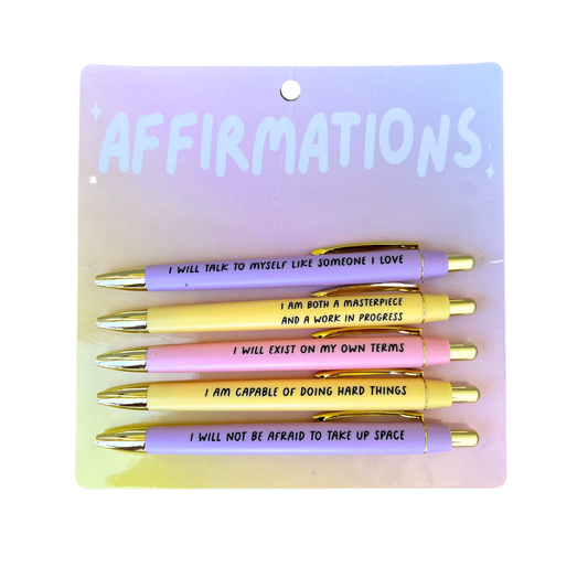 Affirmation Set: Affirmations Pen Set – Set of 5 Black Ink Ballpoint Pens