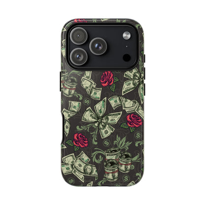 Money And Roses Tough Phone Case For Bold Urban Style Enthusiasts Dual Layer Protection With Cash And Rose Print