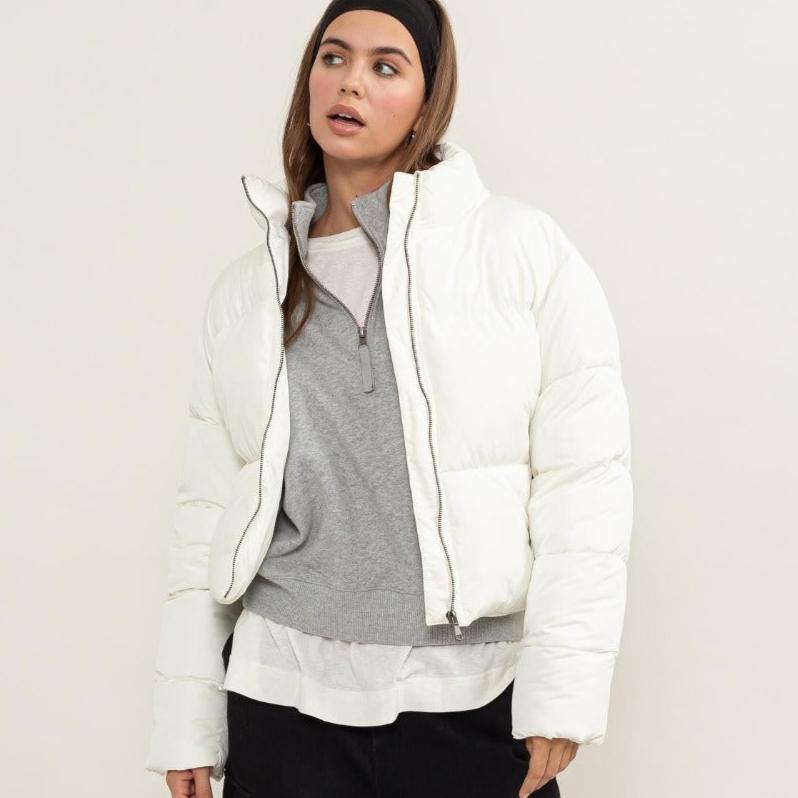 Quilted Back Drawstring Puffer Jacket