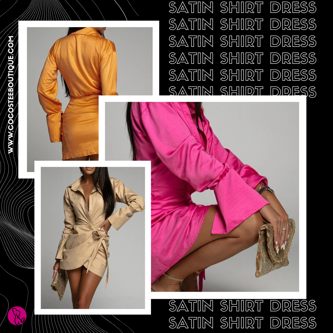 Wrapped & Ready Side-Tie Satin Shirt Dress