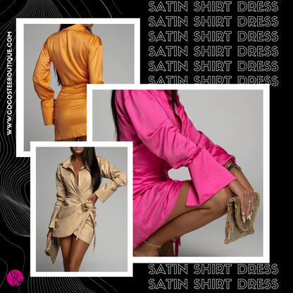 Wrapped & Ready Side-Tie Satin Shirt Dress