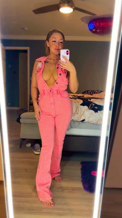 Pink Denim Halter Jumpsuit - Bold & Stylish