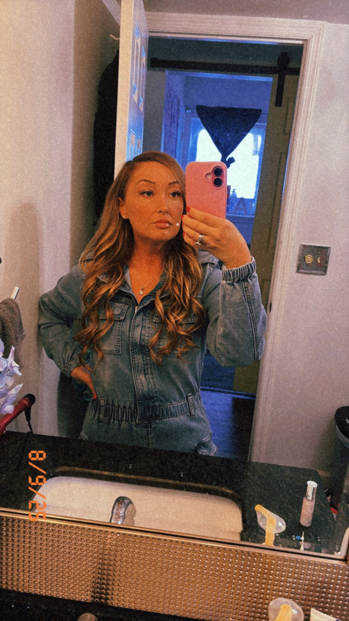 Long Sleeve Denim Romper Skirt