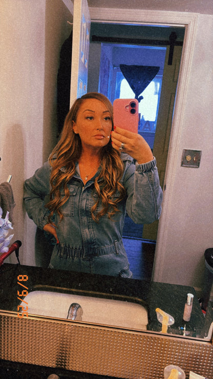 Long Sleeve Denim Romper Skirt