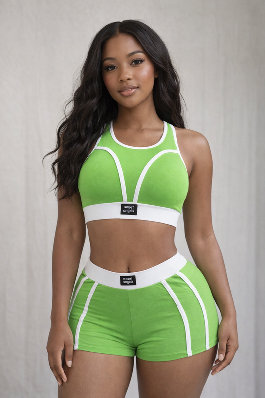 Lime Glow Contour Cotton Jersey Bralette + Mini Short Set