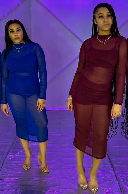 🔥 Triple Threat Mesh Magic: 3-Piece Crop Top, High Waist Shorts & Sheer Dress Set