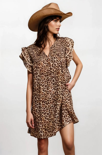 Desert Muse Leopard Ruffle Dress