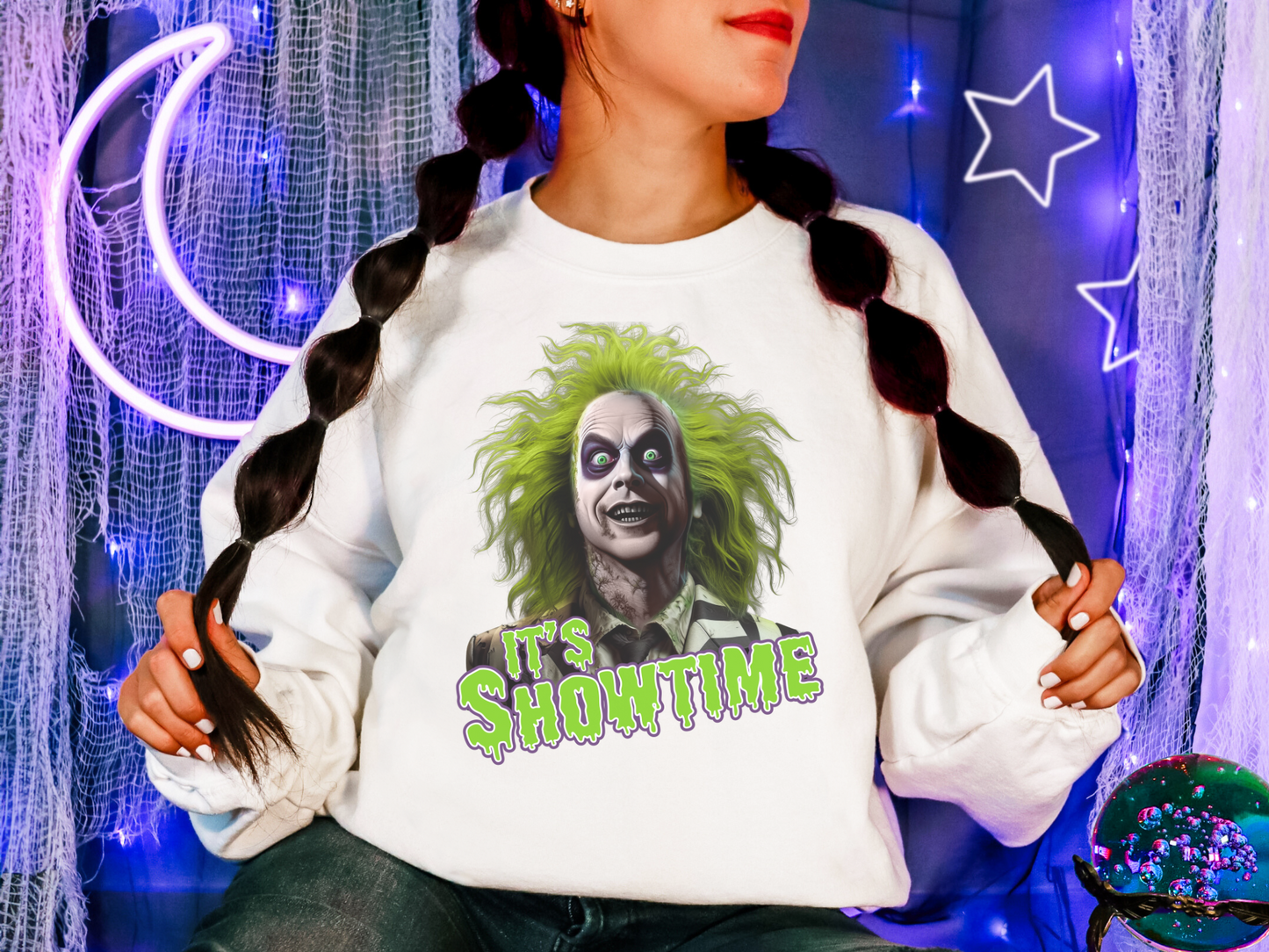 Spook-tacular Beetlejuice Graphic Sweatshirt Perfect for Halloween & Beyond