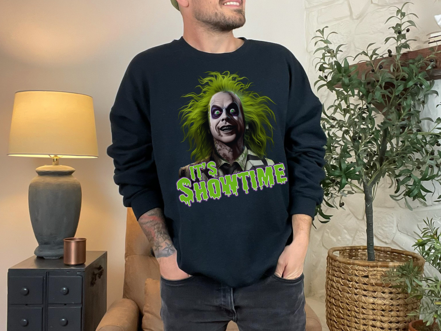 Spook-tacular Beetlejuice Graphic Sweatshirt Perfect for Halloween & Beyond