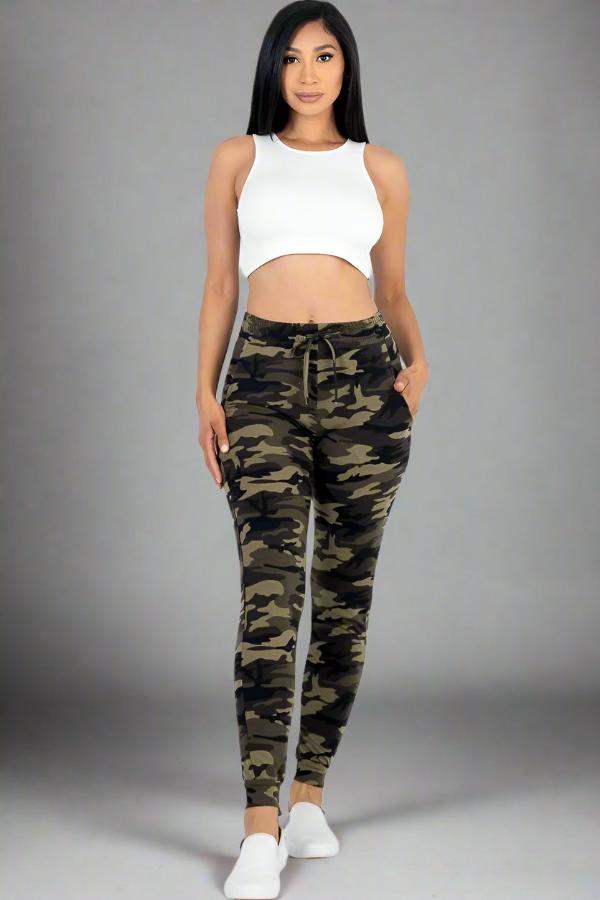 French Terry Camo Print Joggers - Soft & Stretchy Women's Joggers Small - 3X