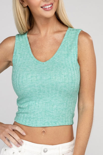 Ribbed Scoop Neck Cropped Sleeveless Top