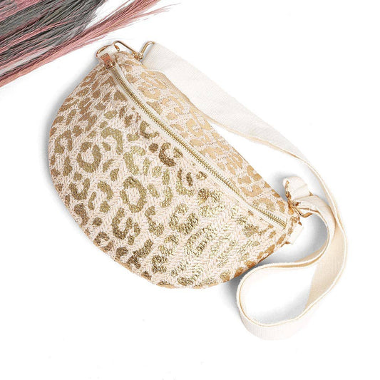 Leopard Pattern Embroidered Crossbody Belt Bag / Fanny Pack