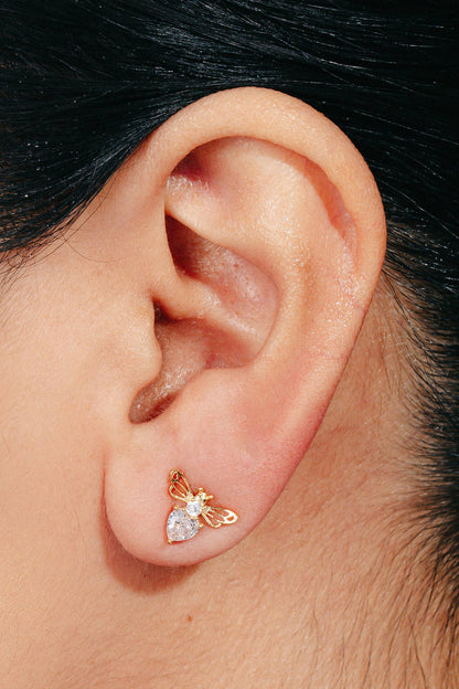 Gold Dipped Cz Bee Stud Earrings