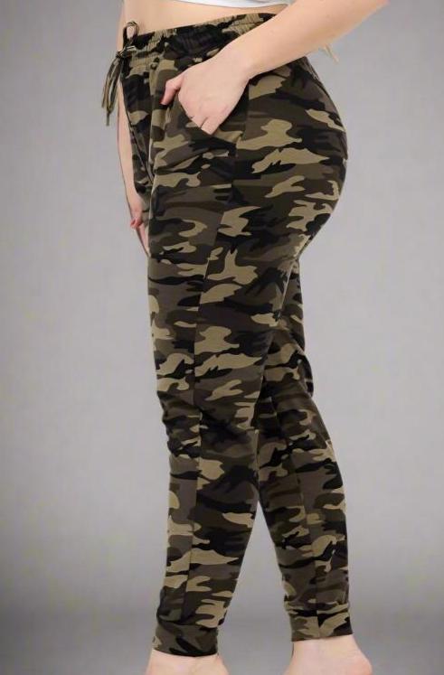 French Terry Camo Print Joggers - Soft & Stretchy Women's Joggers Small - 3X