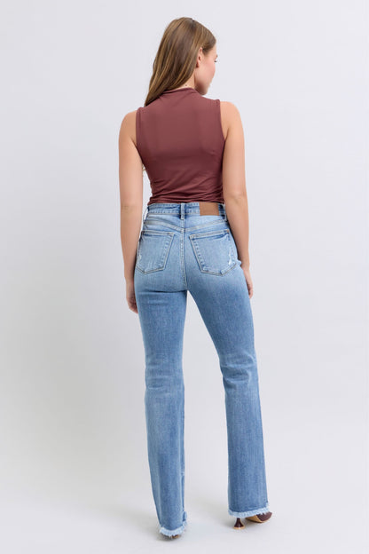 Judy Blue Full Size Raw Hem High Rise Bootcut Jeans - Your Go-To Stylish Denim