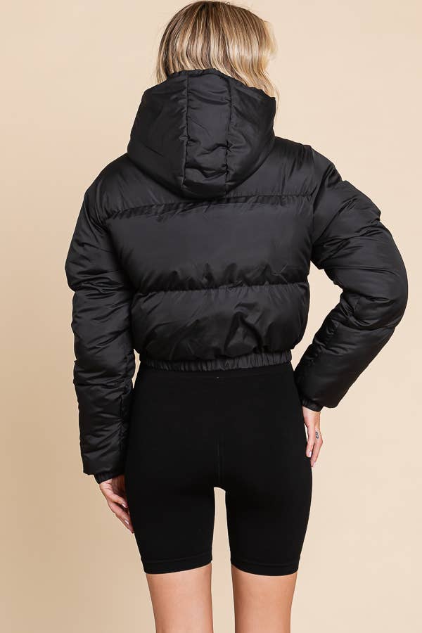 Luxe Chill Cropped Puffer Jacket with Hood