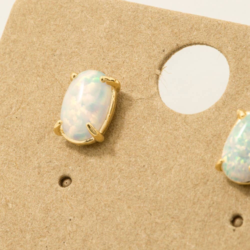 Gold Dipped Opal Stone Stud Earrings