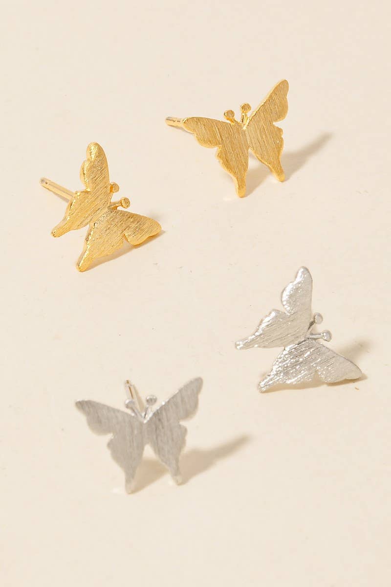 Elegant Rhodium-Plated Butterfly Stud Earrings