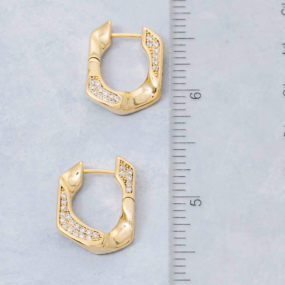 Gold Dipped Cz Pave Single Curb Link Hoop Earrings