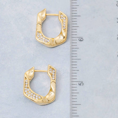 Gold Dipped Cz Pave Single Curb Link Hoop Earrings