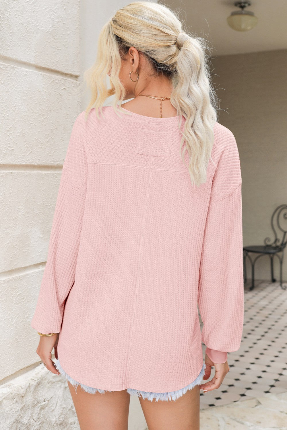 Cozy & Chic Waffle-Knit V-Neck Long Sleeve Top