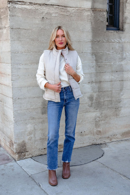 Beige Button Up Puffer Vest