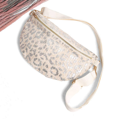 Leopard Pattern Embroidered Crossbody Belt Bag / Fanny Pack